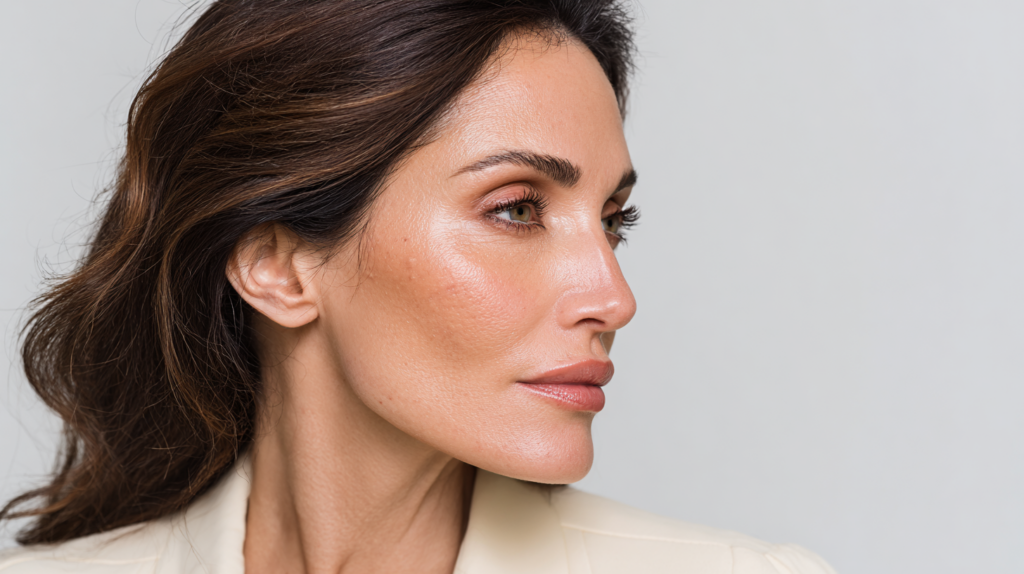 Middle Eastern woman with different types of acne scars including ice pick, boxcar, rolling scars and post-inflammatory hyperpigmentation