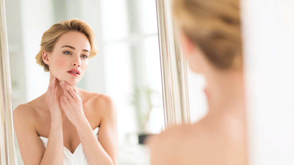 Woman receiving a professional skin analysis for hormonal and cystic acne at a luxury medical spa